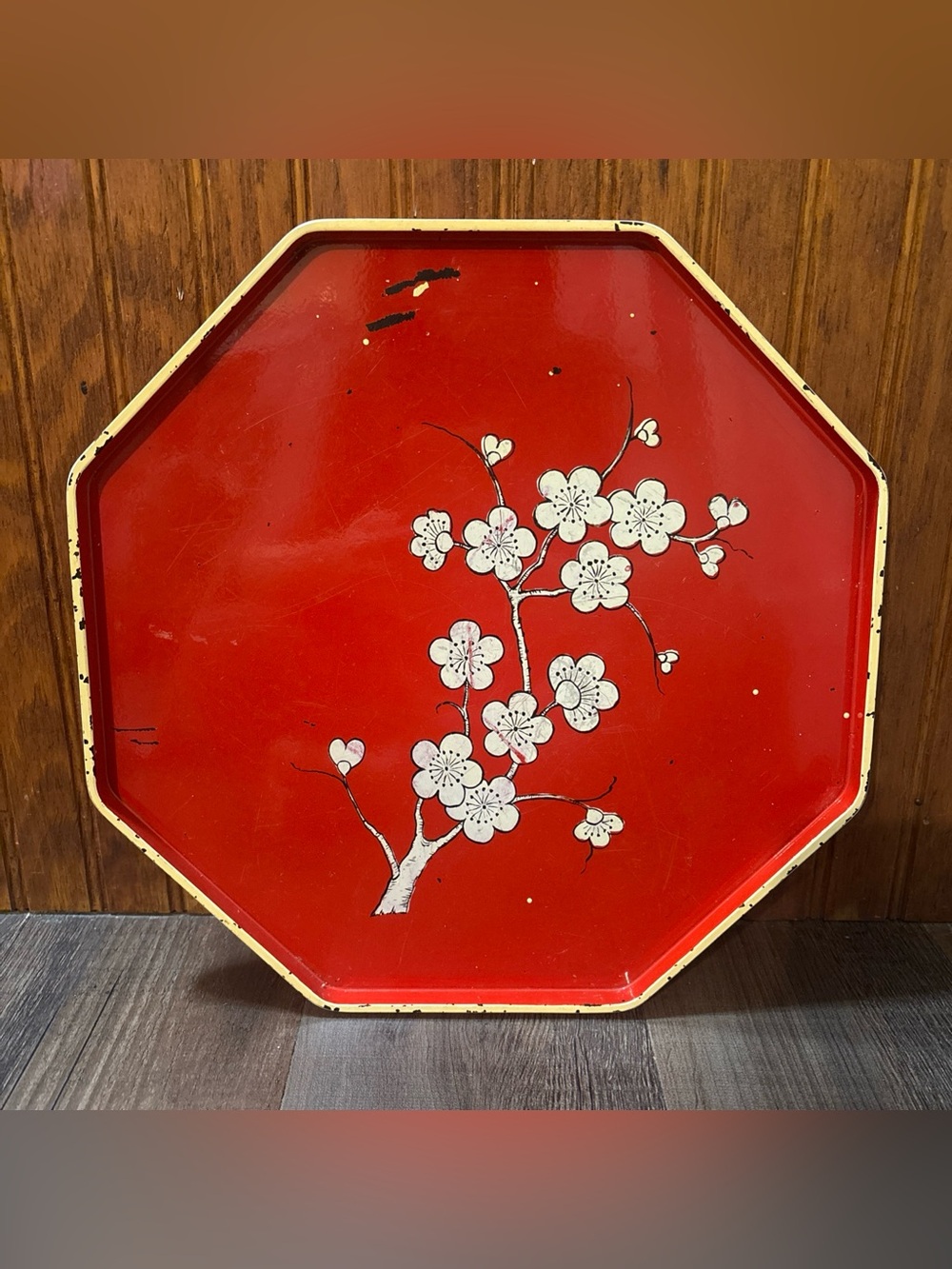 Red Floral Octagonal Wall Tray - Brand